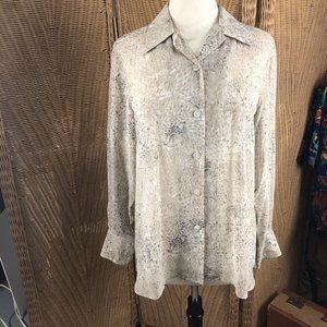 vintage Ann May women’s blouse silk cougar print sheer small Long Sleeve